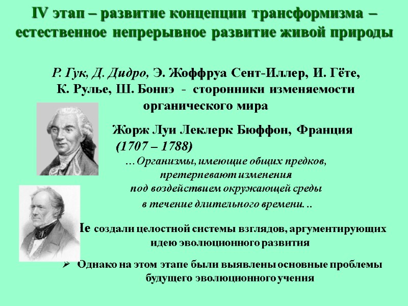 Р. Гук, Д. Дидро, Э. Жоффруа Сент-Иллер, И. Гёте,  К. Рулье, Ш. Боннэ